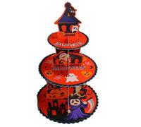 eBoutik - 3-Tier Halloween Style Cupcake Stand - Round Cardboard Display Multi-Tiered Tower for Party Dessert Table - Spooky Easy Assembly Snack Cake Tree (Haunted House)
