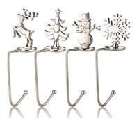 eBoutik - 4PCS Silver Christmas Weighted Stocking Holders, Chrome Hook Metal for Hanging Xmas Decorations for Table & Fireplace - Snowman, Snowflake, Tree, Reindeer