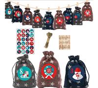 eBoutik - Advent Calendar Bags - Make Your Own 24 Days Christmas Countdown Calendar - Small Resusable Bags with Drawstring + Festive Numbered Stickers (Christmas Stars)