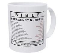 eBoutik - Christian Bible Emergency Numbers Coffee or Tea Mug Cup for Lent - Bible Verse Quote Gift for Women & Men, Wife or Husband or Friend Celebration etc