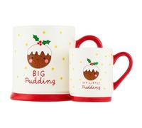 eBoutik - Christmas Big Pudding & Mini Pudding Family Matching Mugs Set - Xmas Holiday Collection Gift for Parents & Children - Cute Festive Hot Chocolate Tea Cups for Mummy Daddy Mini Me Design