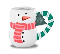 eBoutik - Christmas Ceramic Snowman Mug with Candy Cane Handle, Xmas Snow Man Winter Theme Design Decorative Holiday Drinkware for Tea, Coffee, Hot Chocolate & Mulled Wine