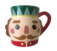 eBoutik - Christmas Colourful Ceramic Nutcracker Soldier Tea or Coffee Mug - Festive Hot Chocolate Holiday Cup Gift - Novelty Xmas Cartoon Wooden Toy Design Stocking Filler (Red)