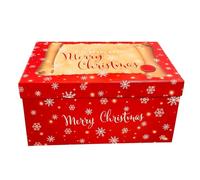 eBoutik - Christmas Eve Gift Boxes - Large Decorative Cardboard Box with Lid Ribbon for Presents - At Home Personalised Foldable Festive Design for Kids on Xmas Eve (Red Snowflake)