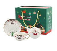 eBoutik - Christmas Tea for One Tea Pot & Cup - Teapot, Cup & Saucer Set - Xmas Gift in Beautiful Presentation Bag - (Peace, Love & Joy)