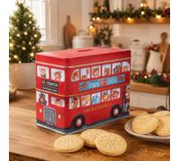 eBoutik - Christmas Teddy Bear Bus Biscuit Tin - Festive Red Double Decker Bus with Traditional Shortbread Biscuits - Xmas Hamper Gift, Stocking Filler & Tea Time Treat