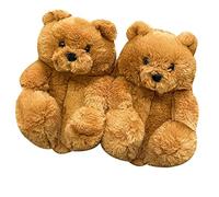 eBoutik - Christmas Teddy Bear Slippers - Festive Fluffy & Soft Novelty Winter Footwear - Xmas Cozy Gift for Her - Cute Plush Stocking Filler Slippers (Light Teddy Bear - - UK Adult 3/4)