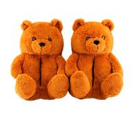 eBoutik - Christmas Teddy Bear Slippers - Festive Fluffy & Soft Novelty Winter Footwear - Xmas Cozy Gift for Her - Cute Plush Stocking Filler Slippers (Dark Teddy Bear - UK Adult 5)