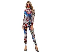 eBoutik - Creepy Circus Adult Halloween Spooky Multicolour Jumpsuit Body Outfit - Horror Haunted Fancy Dress Party Costume - One Size (Medium UK 10)