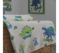 eBoutik - Cute Dinosaur Blanket for Kids - Large Super Soft Fleece Throw With White, Blue & Green Dino Print, 127 x 152 cm - For Birthdays, Summer Gift etc