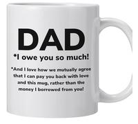 eBoutik - Dad, I Owe You So Much - Funny Novelty Tea Cup - Father Day Joke Ceramic Coffee Mug with Gift Box - Unique, Sarcastic, Fun, Present Idea for Dad
