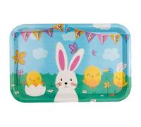 eBoutik Easter Plastic Reusable Food Serving Tray - Bunny & Chick Design - Happy Easter Buffet Party Serveware - Rectangular, Reddish-Magenta