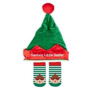 eBoutik - First Christmas Baby Outfit Set - Santa's Little Helper Xmas Elf Costume with Hat and Booties - Festive Green and Red Costume for Babies 0-9 Months