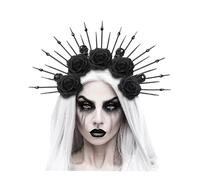 eBoutik - Floral Gothic Black Crown Evil Queen Headband for Women - Adults Medusa Snow Queen Goddess Halo Hair Hoop Band With Roses For Halloween - Cosplay, Masquerade, Vintage Skull Headpiece