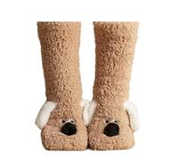 eBoutik - Fluffy Slipper Socks for Women - Cosy Soft Thick Coral Fleece - Novelty Design For Summer Sleepovers - Bed Warmer (Coffee, One Size)