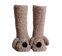 eBoutik - Fluffy Slipper Socks for Women - Cosy Soft Thick Coral Fleece - Novelty DesignFor Summer Sleepovers - Bed Warmer (Light Brown, One Size)