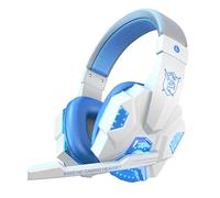 eBoutik - Gaming Headphones with Microphone & Noise-Cancelling, 3.5mm Wired Jack & Surround Sound for Universal use Gaming, Streaming, Vlogging etc (White & Light Blue)