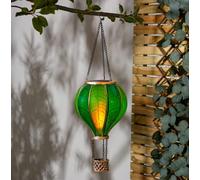 eBoutik - Green Hot Air Balloon Garden Light Hanging Lantern with Flickering Flame Effect - Summer Solar Waterproof Outdoor Decoration for Tree, Balcony, Patio