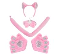 eBoutik - Halloween Anime Cat Costume Set - Fluffy Ears Headband, Bowtie, Tail & Paw Gloves - Cute Wolf Animal Cosplay for Fancy Dress & Trick-or-Treat Parties (pink)