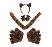 eBoutik Halloween Anime Cat Costume Set - Fluffy Ears Headband, Bowtie, Tail & Paw Gloves - Cute Wolf Animal Cosplay for Fancy Dress & Trick-or-Treat Parties (Leopard)