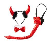eBoutik - Ladies Red Sexy Devil Valentines Costume Accessories Set - Horns Headband,Tail & Bow Tie - Lucifer Cosplay Women's Valentine's Hen Do Roleplay Outfit Adult Fancy Dress