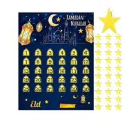 eBoutik - Large 2026 Ramadan Countdown Calendar with 30 Stars - Reusable Eid Mubarak Hanging Advent Wall Decoration for Islamic Home Party Decor UK (Blue)