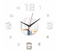 eBoutik - Large 3D Frameless Wall Clock - Modern Silver DIY Metal Sticker Numbers - Silent Non-Ticking Quartz Movement - Luxury Home, Living Room, Kitchen or Office Wall Decor