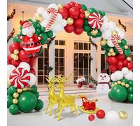 eBoutik - Large Christmas Balloon Garland Arch Kit, Red Gold White Green, Candy Cane Gift Box Light Bulb Foil Balloons, Party Decorations For Xmas Decor (Traditional Christmas)
