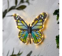eBoutik - Large Green Butterfly Solar Wall Art Warm White LED Lights- Garden Decorating For Dusk to Dawn Evenings- Rechargeable Outdoor Decor