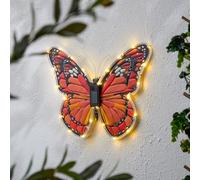 eBoutik - Large Orange & Red Butterfly Solar Wall Art Warm White LED Lights- Garden Decorating For Dusk to Dawn Evenings- Rechargeable Outdoor Decor