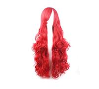 eBoutik - Long Curly End Red Evil Devil Wig for Women - Bright Cherry Red Fancy Dress Hairpiece - Halloween Cosplay & Anime Costume Accessory - Spooky Synthetic Wig for Adult Role Play