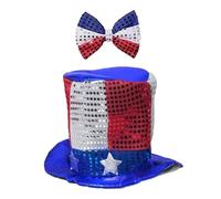 eBoutik - Novelty American Sparkle USA Costume Accessories Set - Fun Uncle Sam Style Sparkling Hat and Bow Tie, Patriotic Fancy Dress for Adults, Thanksgiving, USA Holiday Celebrations
