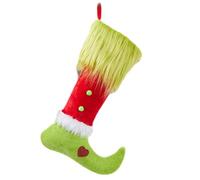 eBoutik - Novelty Grinch & Max Green Faux Fur Christmas Fireplace Stocking Decoration - Festive Xmas Home Hanging Decor - For Kids Gift and Stocking Fillers (Green Santa)