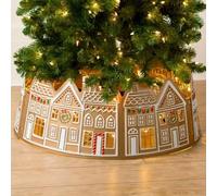 eBoutik - Novelty LED Christmas Tree Collar Skirt - 66cm Gingerbread House Street Design, Light-Up Tree Base Cover, Home Festive Xmas Holiday Decoration