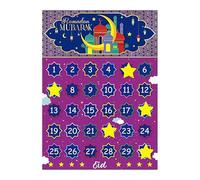 eBoutik - Ramadan Advent Countdown Calendar 2026 - Fabric Wallchart Poster with 30 Stars Stickers - Eid Mubarak Party Decorations (Purple)