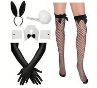 eBoutik - Retro 80s Movie Bunny Costume Accessories Set for Adults - Halloween Sexy Fancy Dress Outfit for Hen Parties & Cosplay - Realistic Play boy-Style Bunny Ears, Tights, Gloves Etc