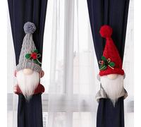 eBoutik - Set of 2 Christmas Curtain Tiebacks Holdbacks - Window, Tree, Stairs, Doors, & Curtain Holder, Faceless Gonk Elf Santa Doll Decoration for Home (Knitted)