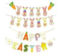 eBoutik - Set of 2 Happy Easter Bunny Garland Bunting - Colourful Spring Hanging Banner Decorations - Indoor & Outdoor Party Decor for Home, Garden, Kids Egg Hunt, School & Easter Celebration