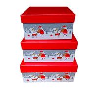 eBoutik - Set of 3 Christmas Stacking Gift Boxes - Festive Stackable Storage Containers for Holiday Present Wrapping and Party Decor or Xmas Eve (Santa & Friends)