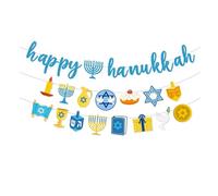 eBoutik - Set of 3 Long Hanukkah Decorations Banner Set - Blue Bunting Garland Bundle including Chanukah, Menorah and Dreidel Designs, Party Photo Backdrop For Jewish Holiday