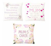 eBoutik - Set of 3 Mum Cushion Covers from Son or Daughter - Floral Decorative Throw Pillow Covers for Sofa, Living Room & Garden - Birthday & Easter Present for Mum