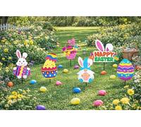 eBoutik - Spring Time Outdoor Waterproof Lawn & Bunting Decorations - Easter Bunny & Easter Egg Colourful Décor For Easter Egg Hunts Party Props - Garden Grass Stakes Decor