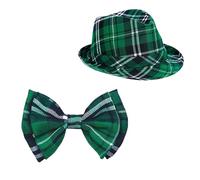 eBoutik - St Patrick’s Day Green Trilby Hat and Bow Tie Set - Irish Plaid Paddy Day Party Accessories - Ireland Stag Do Fancy Dress Costume Outfit Unisex Adults