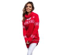 eBoutik - Stylish Festive Women's Long Christmas Knitted Jumper Dress - Bright Red & White Snowflake Pattern, Warm Pullover for Xmas Parties & Markets - Secret Santa Party