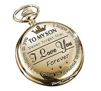 eBoutik - ‘to My Son’ Pocket Watch - Classic Vintage Fob Watch with Chain - Quartz Pendant Timepiece - Christmas Meaningful Gift for Son - Retro Keepsake for Him