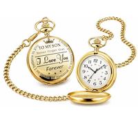 eBoutik - ‘to My Son’ Pocket Watch - Classic Vintage Fob Watch with Chain - Quartz Pendant Timepiece - Wedding Meaningful Gift for Son - Retro Keepsake for Him