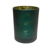 eBoutik - Traditional Glass Tealight Candle Holder - Festive Christmas Candle Vase Decor - Xmas Decorative Holiday Tea Light Jar for Home Indoor (Green)