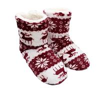 eBoutik - Winter Fluffy Christmas Bootie Plush Slippers - Soft Warm Autumn Faux Sock Loungewear Boots - Xmas Gift Novelty Slip On Ankle Boots - Festive Xmas Eve Box Style (Maroon)
