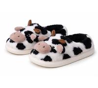 eBoutik - Women’s Highland Cow Slippers - Novelty Fluffy House Shoes with Full Back Support - Soft Warm Indoor Slippers - Easter & Mother’s Day Gift - Black & White - UK Size 5