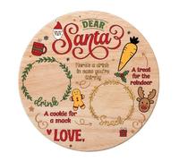eBoutik - Wooden Christmas Eve Treat Plate for Santa, Sectioned Platter Board with Spaces for Milk, Mince Pies and Carrots (Round Xmas Eve)